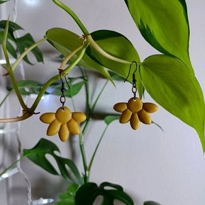 Yellow clay half floral earrings